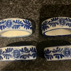 Blue and White Floral ceramic Napkin Rings